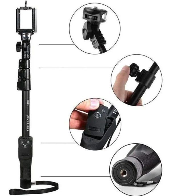 Monopod ajustable Yunteng 1288 con soporte para celulares y cámaras GoPro.